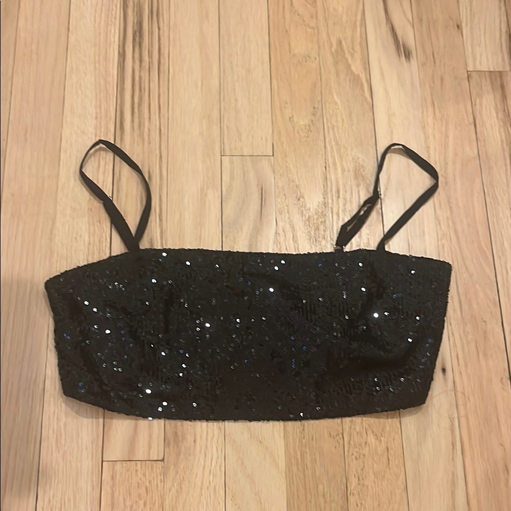 Black Sequin Crop Top